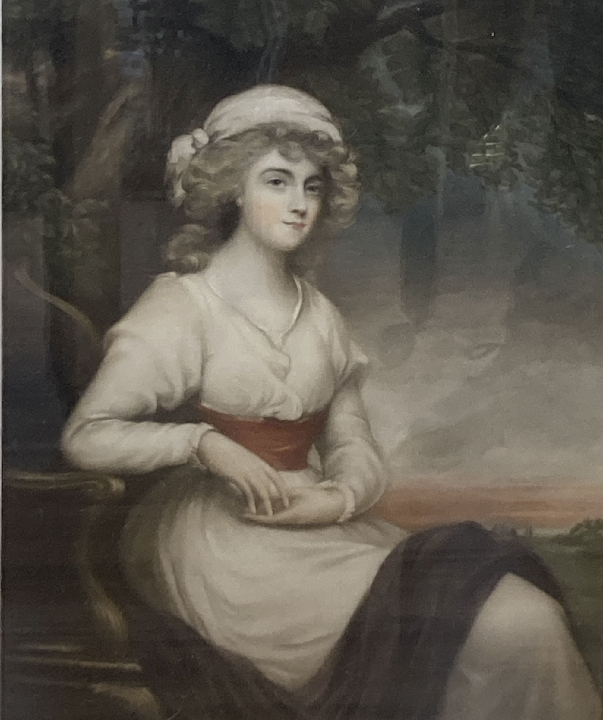A pair of early 20th century coloured mezzotint portraits of 18th century ladies, 45 x 33cm